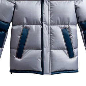 Men's <b>Silver</b> Blue Color Blocking Puffer <b>Jacket</b> Windproof Zipper Closure Casual Winter Coat Stand Collar Regular Fit - Product Image 6