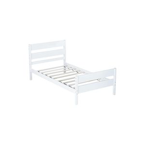 Lit double en bois de caoutchouc blanc avec tête et pied de lit rembourrés - Product Image 4