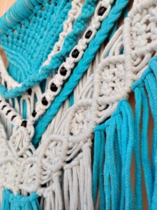 Bohemian Cotton Macrame Wall <b>Hanging</b> Abstract Geometric Design Turquoise <b>White</b> Triangle Home Decor Living Room Art - Product Image 2