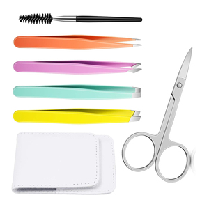 Juego de Pinzas para Cejas de Acero Inoxidable Moderno con Tijeras y Cepillo, 4 Colores, Punta Puntiaguda, Duradero para un Aseo Preciso - Product Image 1