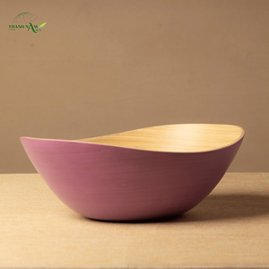 Tazón de Ensalada de Bambú Tejido Artesanal de Vietnam, Lacado, Desechable, Clásico, Ecológico, Color Personalizado, D20cm X H12cm - Product Image 3