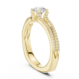 แหวนเพชรทรงกลมเพาะเลี้ยงในห้องปฏิบัติการ ทอง 14K 18K แบบโซลิแทร์ ขาแหวนยูโร 0.85 กะรัต DEF VVS แหวนแบบคลาสสิคประดับเพชรแบบ Pave ขาแหวนแยก แหวนแต่งงาน ODM - Product Image 4
