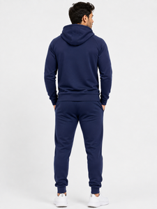 Men's Navy <b>Hooded</b> Tracksuit Set Full <b>Zip</b> Jogger Pants Solid Color Casual Sportswear Breathable Polyester Regular Fit Autumn Wear - Product Image 3