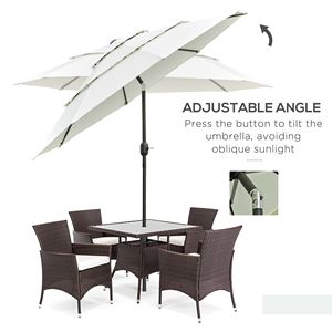 Ombrellone da Patio Beige a 3 Livelli con Manovella e Pulsante di Inclinazione per Terrazza e Giardino, Raggio di 2,7 m, Ideale per Cortili e Palestre - Product Image 4