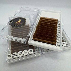 Extensions de cils individuels en plateaux 12/16 rangées, en cheveux synthétiques marron, courbure CC/DD/M/L, longueur naturelle, logo personnalisé, service OEM - Product Image 1
