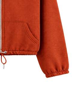 Sudadera corta de forro polar rosa coral con cremallera completa para mujer, cuello polo, bolsillos delanteros, dobladillo con cordón ajustable, estilo casual y cálido para la calle - Product Image 6