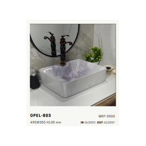 อ่างล้างหน้าเซรามิกแบบวางบนเคาน์เตอร์สีขาวด้าน Opel 803 สำหรับติดตั้งในห้องน้ำสไตล์โมเดิร์นสุดหรู - Product Image 1