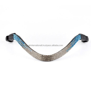 Diadema para caballo de cuero premium negro con cristales pequeños multicolor brillantes personalizados y forma curva. - Product Image 4
