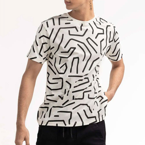 เสื้อยืดพิมพ์ลายเส้นนามธรรมสีขาวดำสำหรับผู้ชาย สไตล์สตรีทแวร์ลำลอง แขนสั้น แฟชั่นประจำวัน พร้อมบริการ OEM - Product Image 1