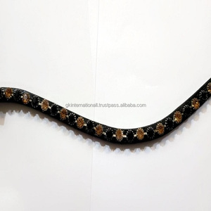 ที่คาดคิ้วหนังม้าพรีเมี่ยมสีดำดีไซน์ตามสั่งมีสายคาดคิ้วประดับคริสตัลวิบวับสำหรับบังเหียน - Product Image 1