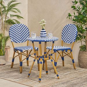 Set Bistrot Francese 3 Pezzi Blu Navy e Bianco, Mobili da Esterno in Alluminio con Finitura Bambù, Durevoli ed Eleganti - Product Image 3
