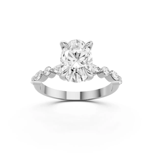 Bague de fiançailles en or 10 carats avec diamant ovale de laboratoire certifié IGI, pierres latérales multiformes, accent marquise, plaqué rhodium, luxe - Product Image 3