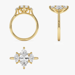 Anillo de Compromiso Clásico con Corte Marquesa, Oro Amarillo para Mujer, Tres Piedras con Diamantes Naturales - Product Image 3