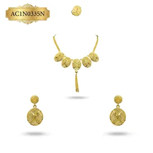 African <b>Bridal</b> Wedding Classic Gold Plated Leaf Design Necklace Set Brass Flower Box Chain Charm Necklace-Fashion Jewelry - Product Image 2