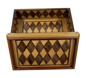 Boîte de rangement en bois artisanale incrustée, motif géométrique diamant marqueterie, coffre au trésor, boîte à souvenirs, organisateur décoratif en bois - Product Image 4