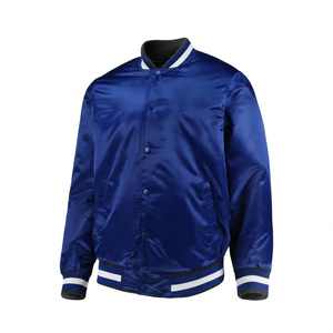 Chaqueta Varsity Azul Rey para Hombre, Color Sólido, Acabado Satinado, Cierre de Botones, Prenda Exterior Informal, Corte Regular, para Otoño - Product Image 1