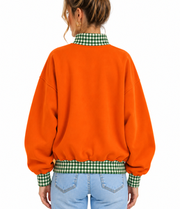 Sweat-shirt oversize à col montant pour femme, personnalisé, en coton 100% à carreaux, molleton épais, style streetwear décontracté - Product Image 3