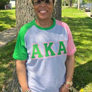 AKA Heather Grey Green Pink Premium Chenille Shirt Women Greek Letter Embroidered Color Block Crewneck High Quality Casual Top - Product Image 2
