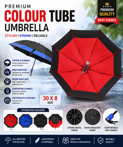 Paraguas Promocional Automático de Primera Calidad con Tubo de Color, Ligero, 30 x 8 Pulgadas, Resistente al Viento, Estructura Metálica, Repelente al Agua, Ideal para Regalo - Product Image 1
