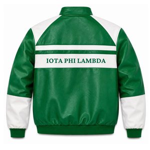 Iota Phi Lambda Sorority PU Leather cropped Varsity <b>Jacket</b> Green & White Letter Print Full Sleeve Zipper Women's <b>Racing</b> <b>Jacket</b> - Product Image 5