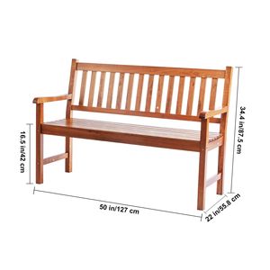 Banc de jardin en bois d'extérieur de 50 pouces avec dossier et accoudoirs, capacité de charge de 800 lb pour les parcs et jardins extérieurs - Product Image 5