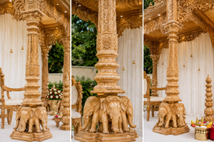 Mandap de mariage traditionnel Grand Éléphant Pillar Manavarai, scène sculptée en fibre, style temple sud-indien, Kalyana Mandapam - Product Image 5