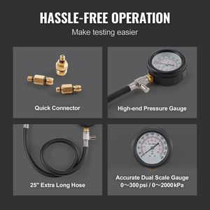 Kit Tester di Compressione Automobilistico da 9 Pezzi, Manometro di Precisione a Doppia Scala per Test di Perdite nei Cilindri del Motore (Applicabile a Diverse Auto) - Product Image 4