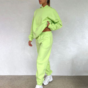 Ensemble de survêtement en molleton vert lime pour femme avec logo personnalisé, coupe ample, décontracté, pour toutes les saisons - Product Image 3