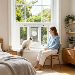 ประตูแมวแบบปรับได้สำหรับหน้าต่าง ขนาด XL ทำจากโลหะ เหล็ก พลาสติก ลายสัตว์ พร้อมสายรัดนิรภัย - Product Image 5