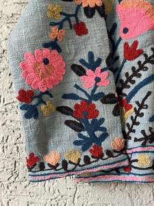 Veste d'hiver courte en velours brodé Suzani bleu, 100% coton, respirante, séchage rapide, faite à la main, style ethnique bohème pour festival - Product Image 6