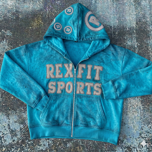 Sweat à capuche zippé pour homme, 500 g/m², coupe oversize et carrée, avec logo personnalisé, effet délavé à l'acide, patchs usés et appliques brodées - Product Image 2
