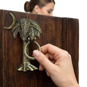 Tropical Palm Tree <b>Door</b> Knocker With Crescent Moon Brass Finish Durable Design For <b>Door</b> - Product Image 1