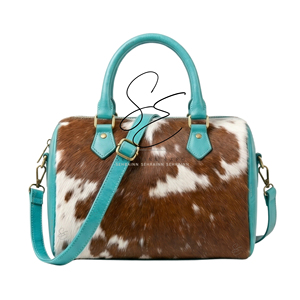 Nuevo Bolso de Cuero Turquesa de Alta Calidad con Pelo, Estilo Boho Chic Vaquero, Bandolera de Piel de Vaca, Bolso Rápido de Cuero Personalizado - Product Image 1