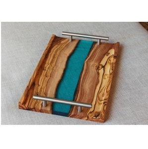 Bandeja Ecológica de Madera Natural y Resina con Asa de Metal, Bandeja de Servicio de Venta Caliente al por Mayor para Uso en el Hogar, Hoteles y Restaurantes - Product Image 5