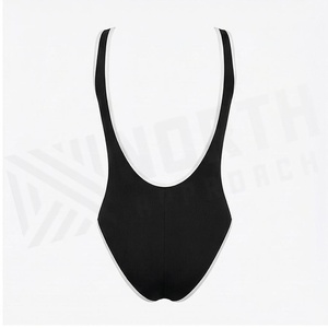 Traje de baño de una pieza para mujer North Approach, traje de baño elástico con cuello redondo y estampado en contraste negro - Product Image 2