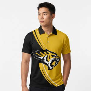 Polo à manches courtes pour homme, imprimé tigre, noir et jaune, polyester, coupe décontractée, respirant, logo sur le devant - Product Image 6