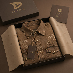 Camisa Vaquera Azul Lavado Estilo Vaquero Occidental con Bordado Personalizado, Corte Holgado, Chaqueta Retro de los 90 con Broches de Perla - Product Image 5