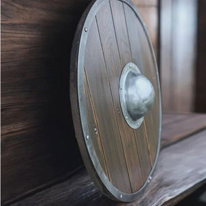 Bouclier en bois authentique de style viking, forme ronde, construction en bois durable, pour cosplay, costume et exposition de collection. - Product Image 4