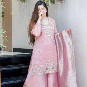 Busana Kritva Buatan Tangan Modern Etnik Berat Sutra Murni Halus Berpayet Sharara Salwar Wanita Cepat Kering Anti Kusut Musim Dingin. - Product Image 1