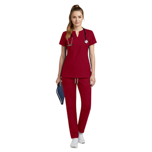 Tenue Médicale Unisexe : Blouse à Manches Courtes Col V et Pantalon Cargo pour Soins Infirmiers, Hôpital, Santé, Médecin, Infirmière – Tissu Tissé Ajusté - Product Image 1