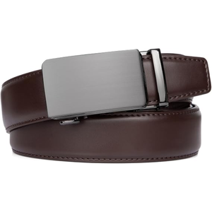 Ceinture automatique en cuir véritable, cuir de vachette, motif écossais, largeur 3,5 cm, boucle carrée en alliage, imprimé par transfert thermique, formelle pour homme, 110-130 cm - Product Image 2