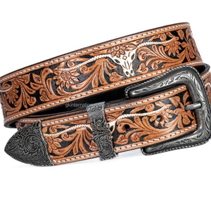 Nouveau Western élégant véritable cuir usiné à la main peinture florale ceintures de concepteur de haute qualité à la main ceinture d'outillage en cuir occidental - Product Image 6