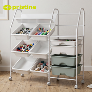 Multifunctional 6-Layer Storage Cart with Plastic Bins <b>Rolling</b> Organizer for Toys and Sundries Minimalist Design - Product Image 5