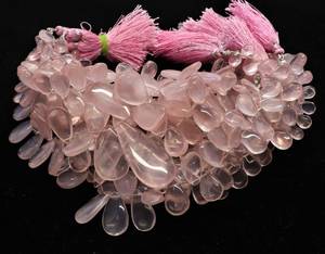 Natural Rose Quartz Smooth Pear Shape Briolette 7x11-8x12 MM Quartz Gemstone <b>Beads</b> 8 Inch Smooth Rose Quartz <b>Beads</b> For Jewelry - Product Image 3