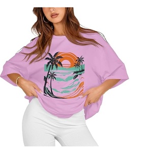 Nouveau design T-shirt décontracté pour femme imprimé numériquement 100 % coton à manches mi-longues, grande taille, épaules tombantes, confortable, fabriqué au Bangladesh - Product Image 3