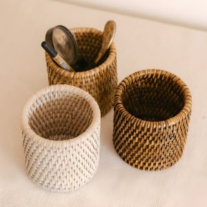 Organizador de escritorio para mujeres, estuche de ratán para lápices, soporte para pinceles, cesta de almacenamiento. - Product Image 3