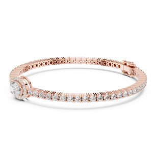 UNIQUE MEN'S LAB GROWN Round DIAMOND RHODIUM PLATED TENNIS BRACELET DUAL SAFETY LOCK SET 18KT SOLID <b>ROSE</b> GOLD GIFTING PARTY WEAR - Product Image 1