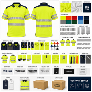 Polo de travail OEM personnalisé avec bande réfléchissante, respirant, haute visibilité, imperméable, uniforme de chantier, léger, en maille polyester, en gros - Product Image 4