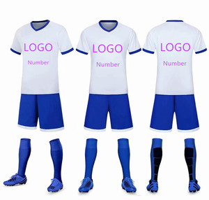 Custom Blue <b>Soccer</b> Uniform Kit Men's V-Neck Short Sleeve 100% Polyester Moisture Wicking All Seasons Team Wear - Product Image 6