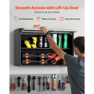 27.56W X 12.01D X 19.69H Inch Metal Wall <b>Cabinet</b> Floating Garage <b>Tool</b> <b>Cabinet</b> with Flip Door 240 Lbs Load Capacity - Product Image 4